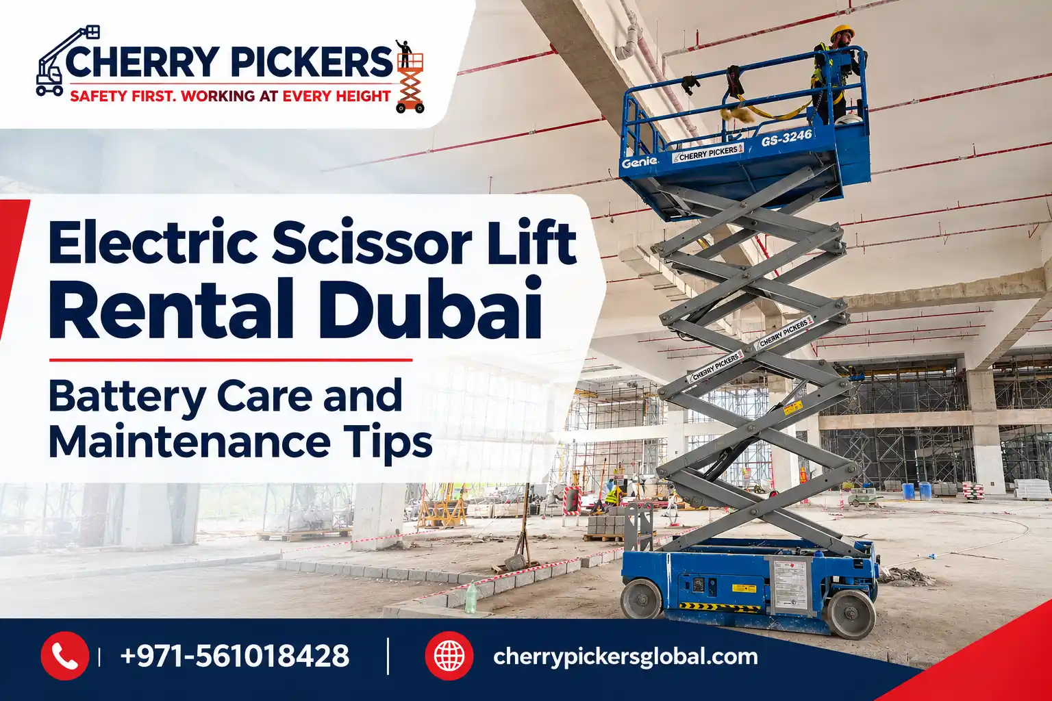 Electric scissor lift rental Dubai with battery care and maintenance